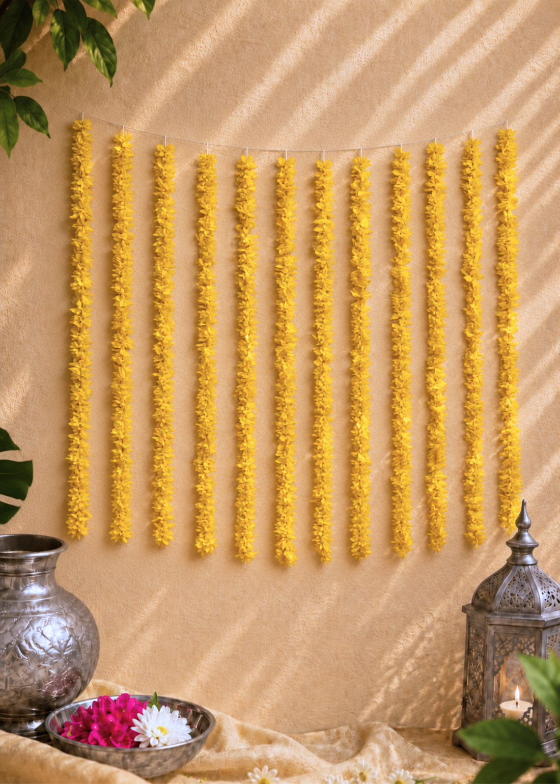 Decorative Artificial Yellow Gajra - Set Of 12 (3 Feet)