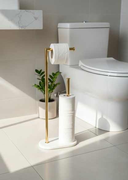 Melrose Toilet Roll Holder - White and Gold