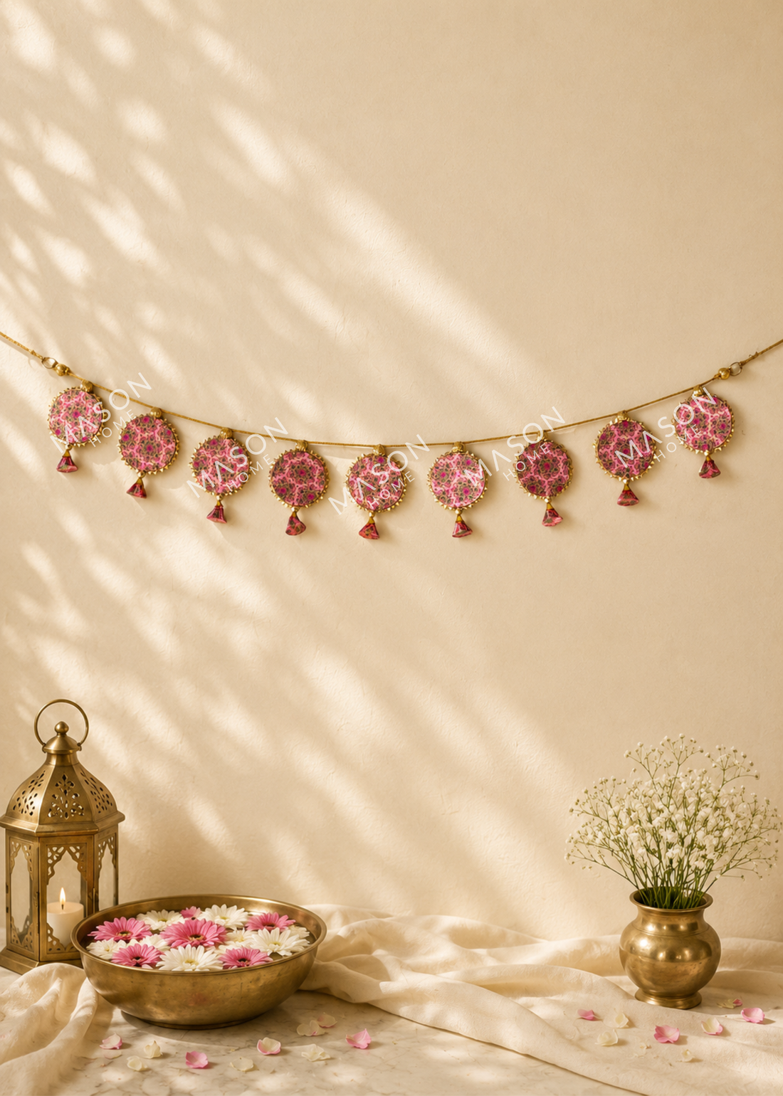Festive Shubh Rang Reversible Toran - Green &amp; Pink