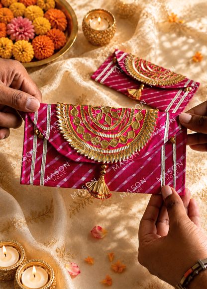 Festive Zari Envelope Pink - Set of 5