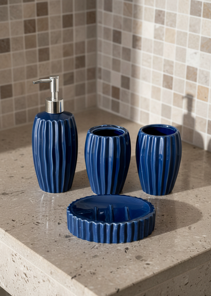 Ribbed Ceramic Bathroom Set - Blue
