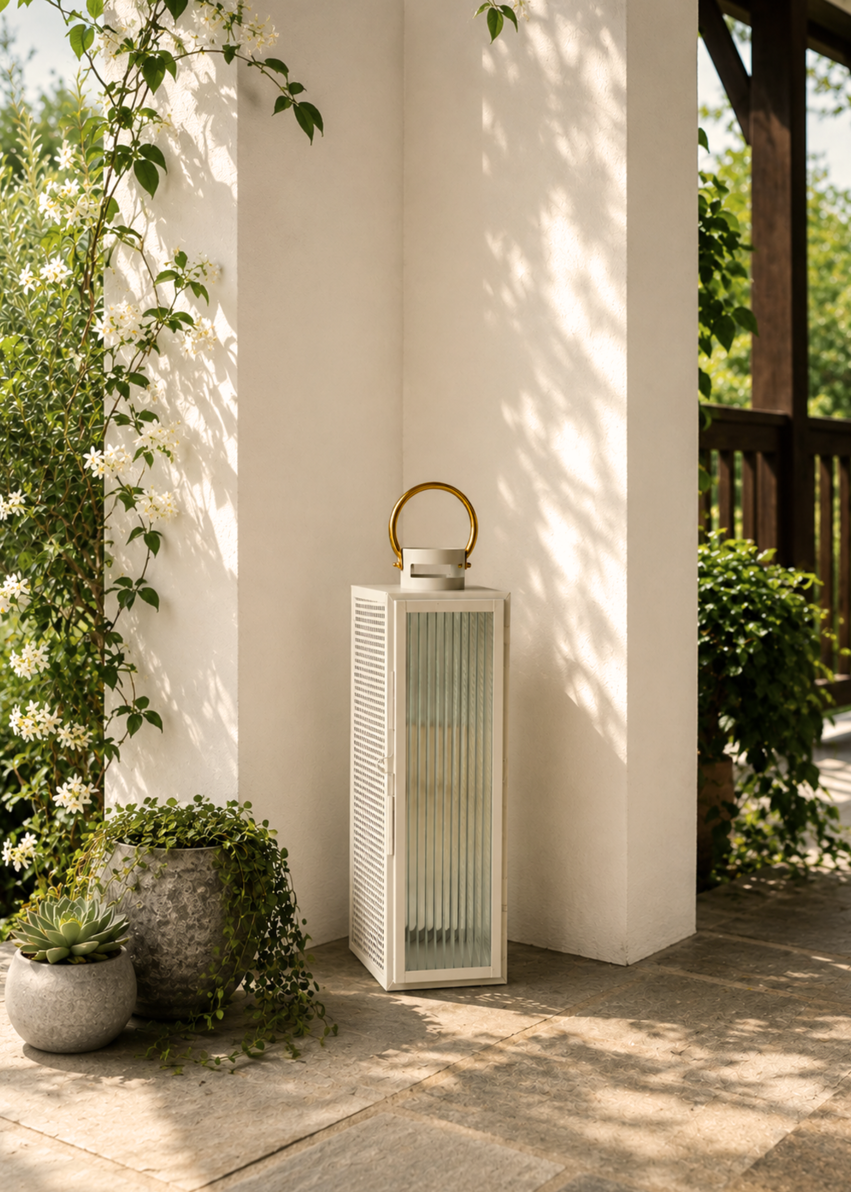 Vellora Beige &amp; Gold Lantern - Large