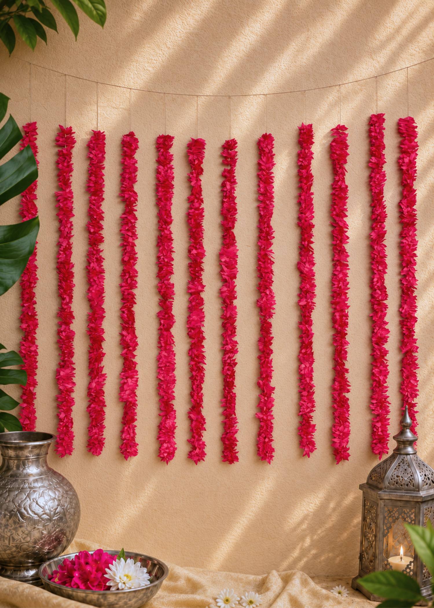 Decorative Artificial Pink Gajra - Set Of 12 (3 Feet)