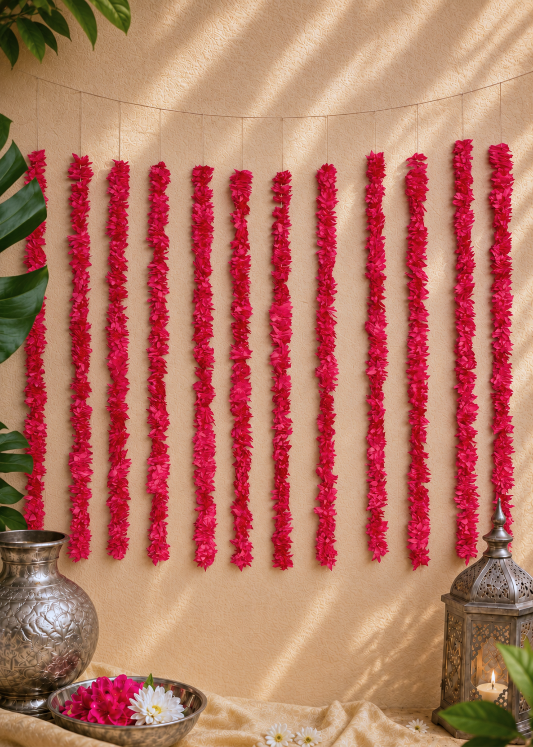 Decorative Artificial Pink Gajra - Set Of 12 (3 Feet)