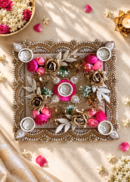 Festive Rose Grace I Artificial Rangoli