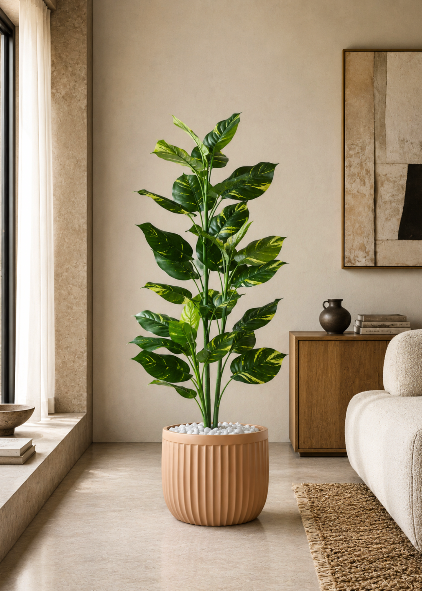 Valen Ribbed Planters - Terracotta Beige