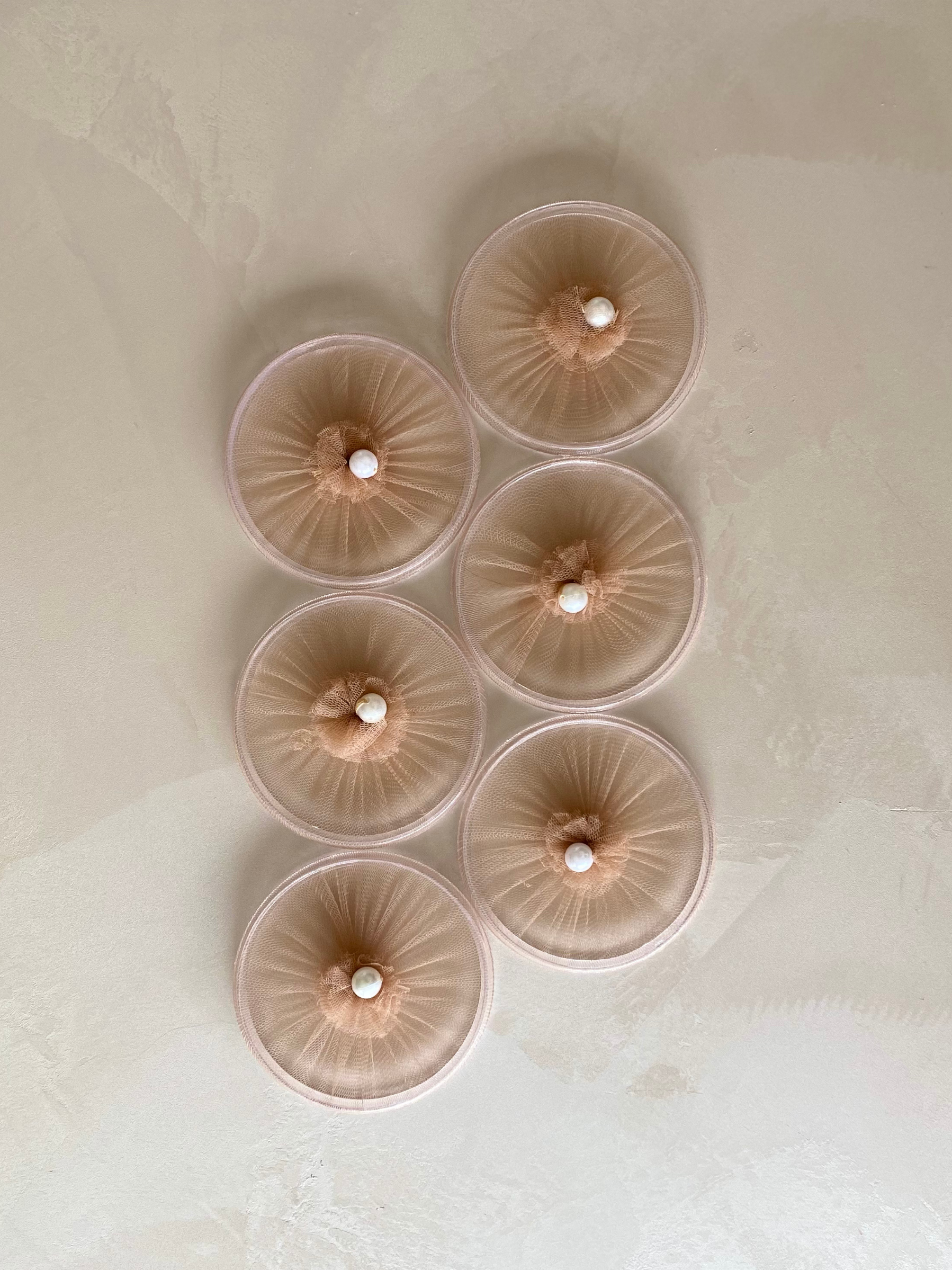 Beige Mesh Glass Cover - (Set Of 6)