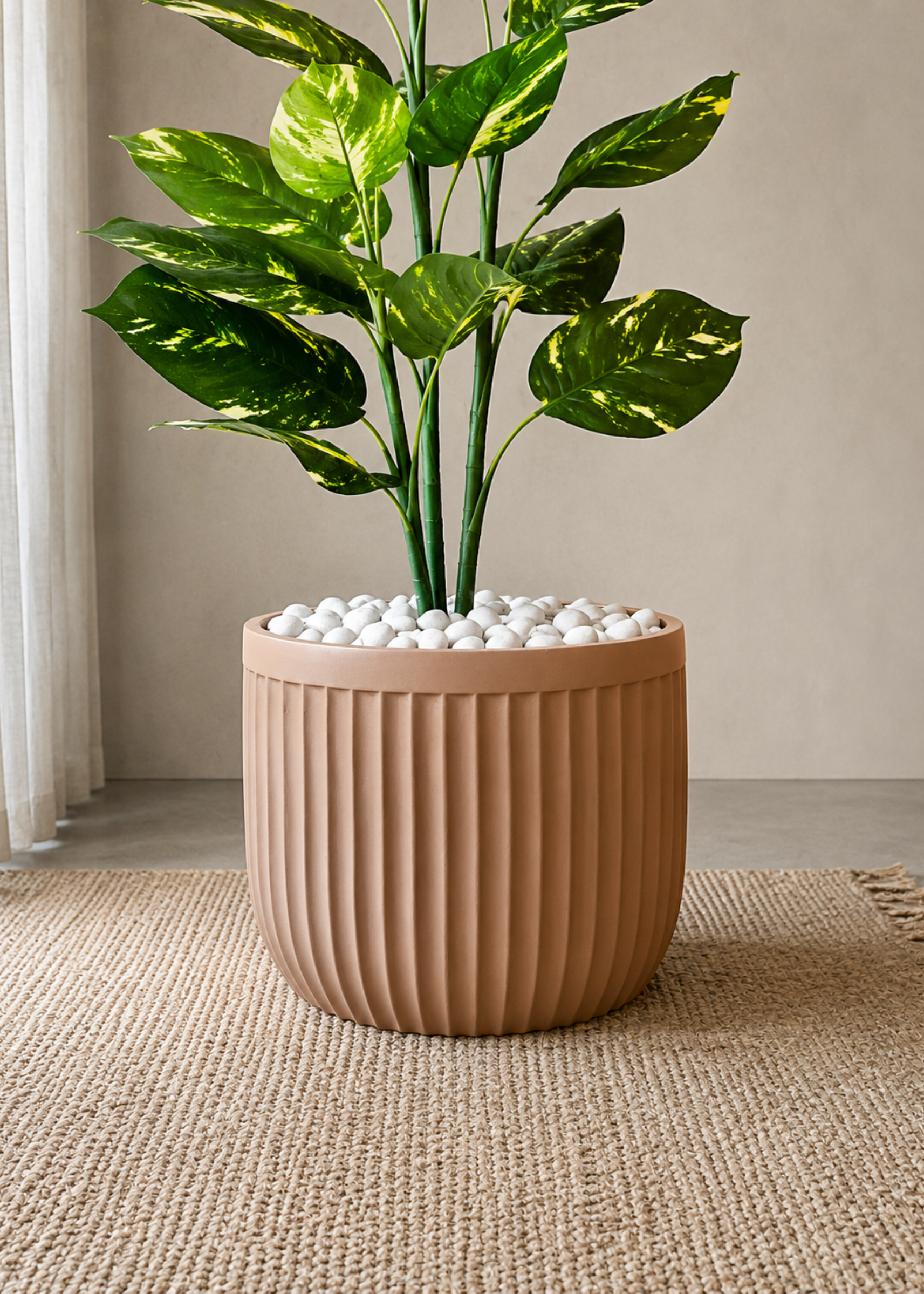 Valen Ribbed Planters - Terracotta Beige