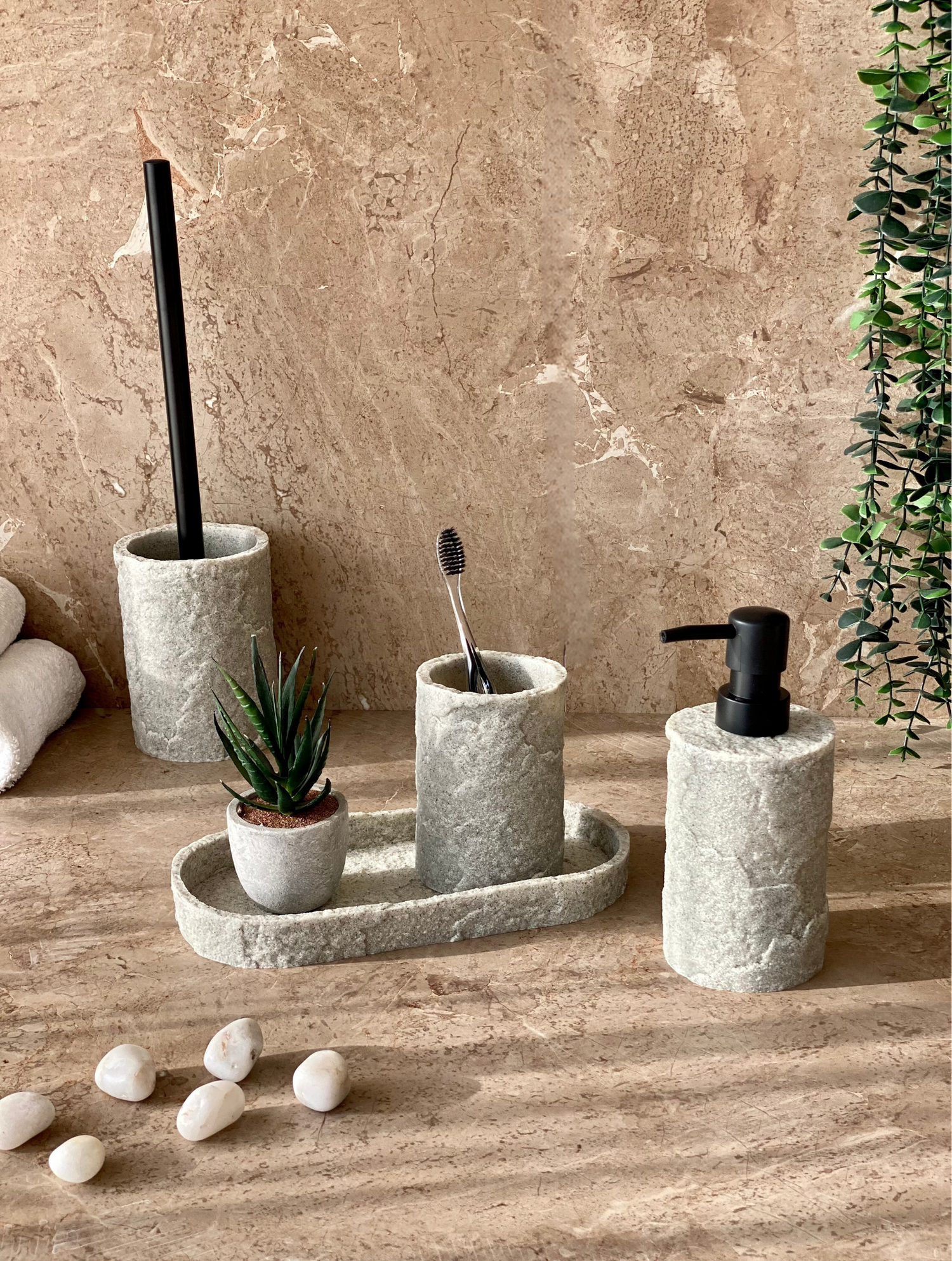 Fossil Bathroom Set - Light Grey (Set of 3)