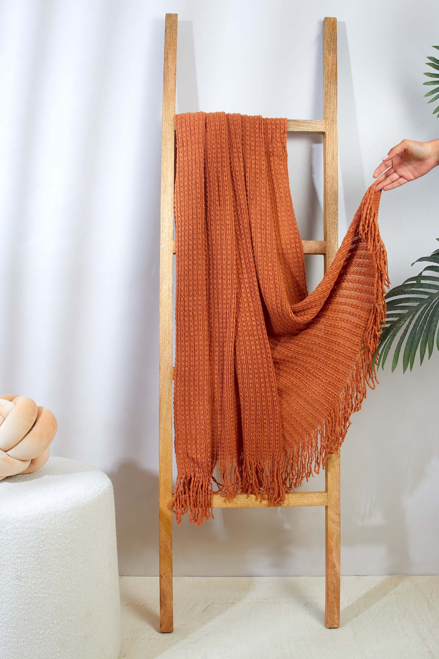 Knitted Cable Throw - Rust