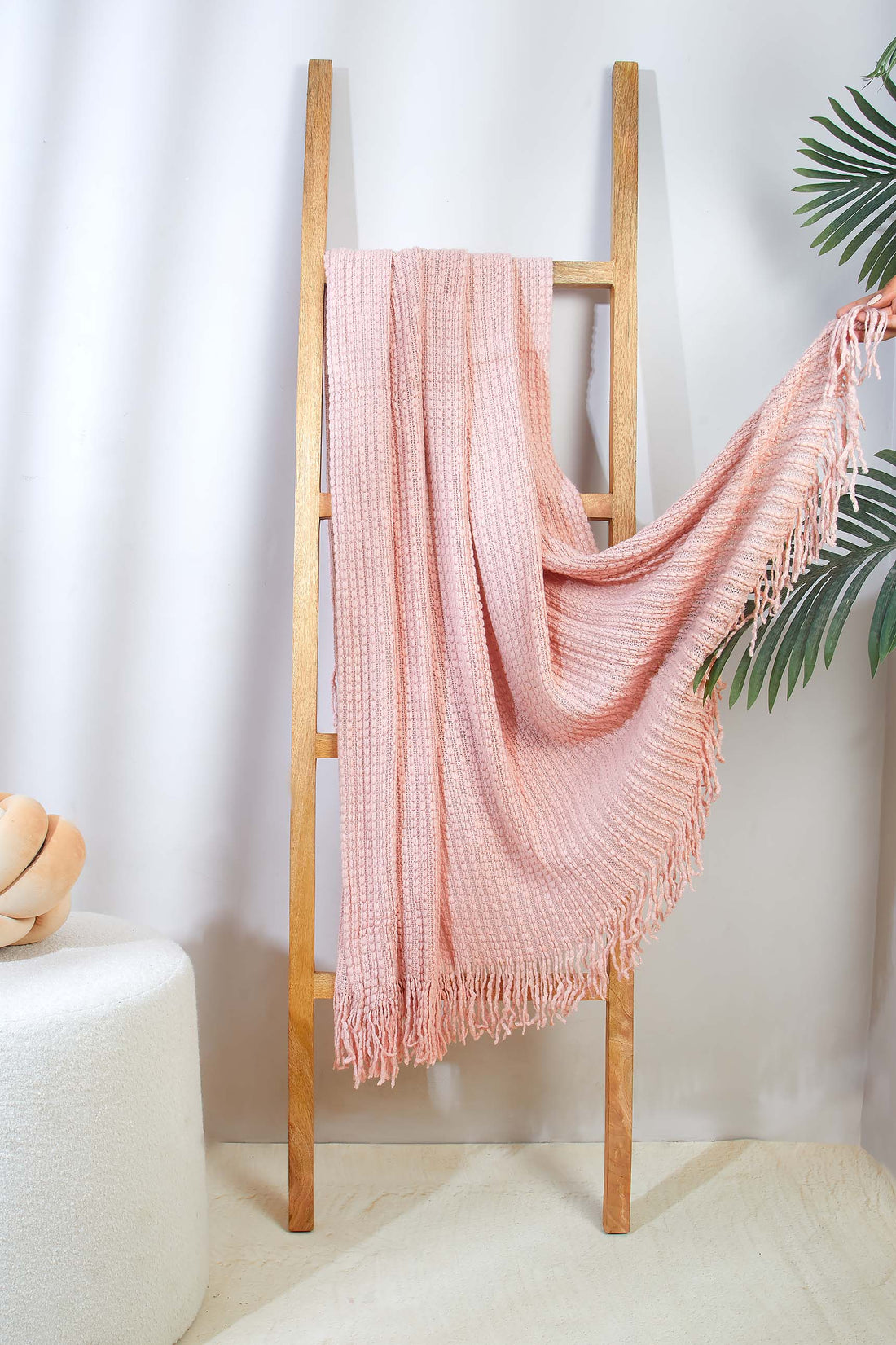 Knitted Cable Throw - Pink