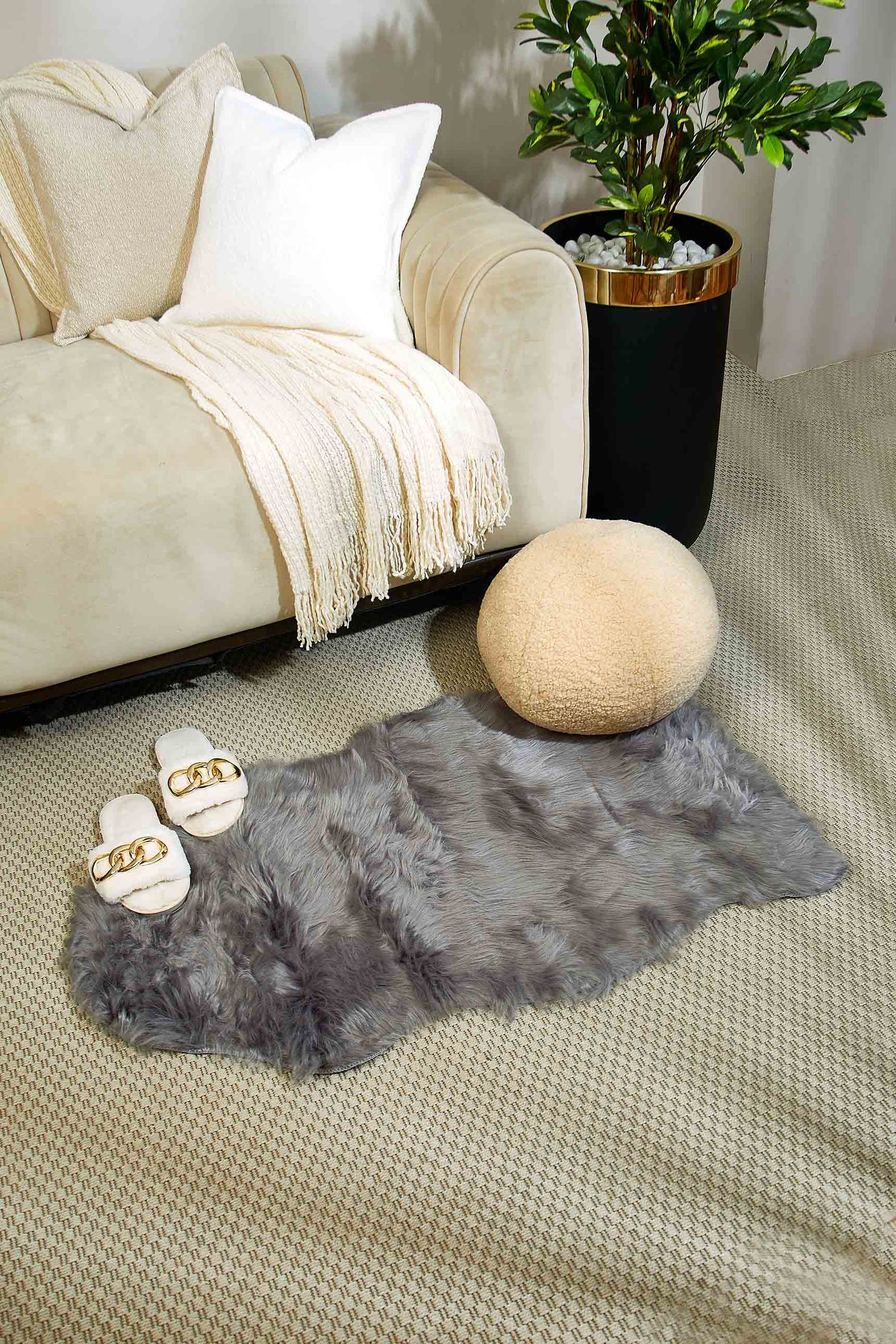 Faux Fur Floor Runner - Grey