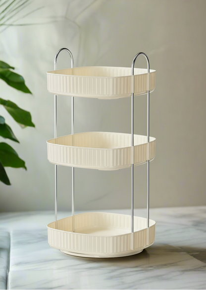 Three Tier Square Rotating Makeup Organiser - Cream
