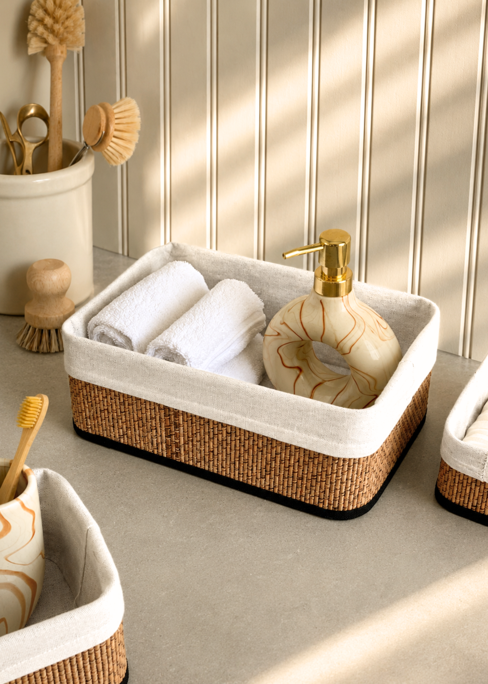 Miro Basket - White &amp; Brown (Set of 3)