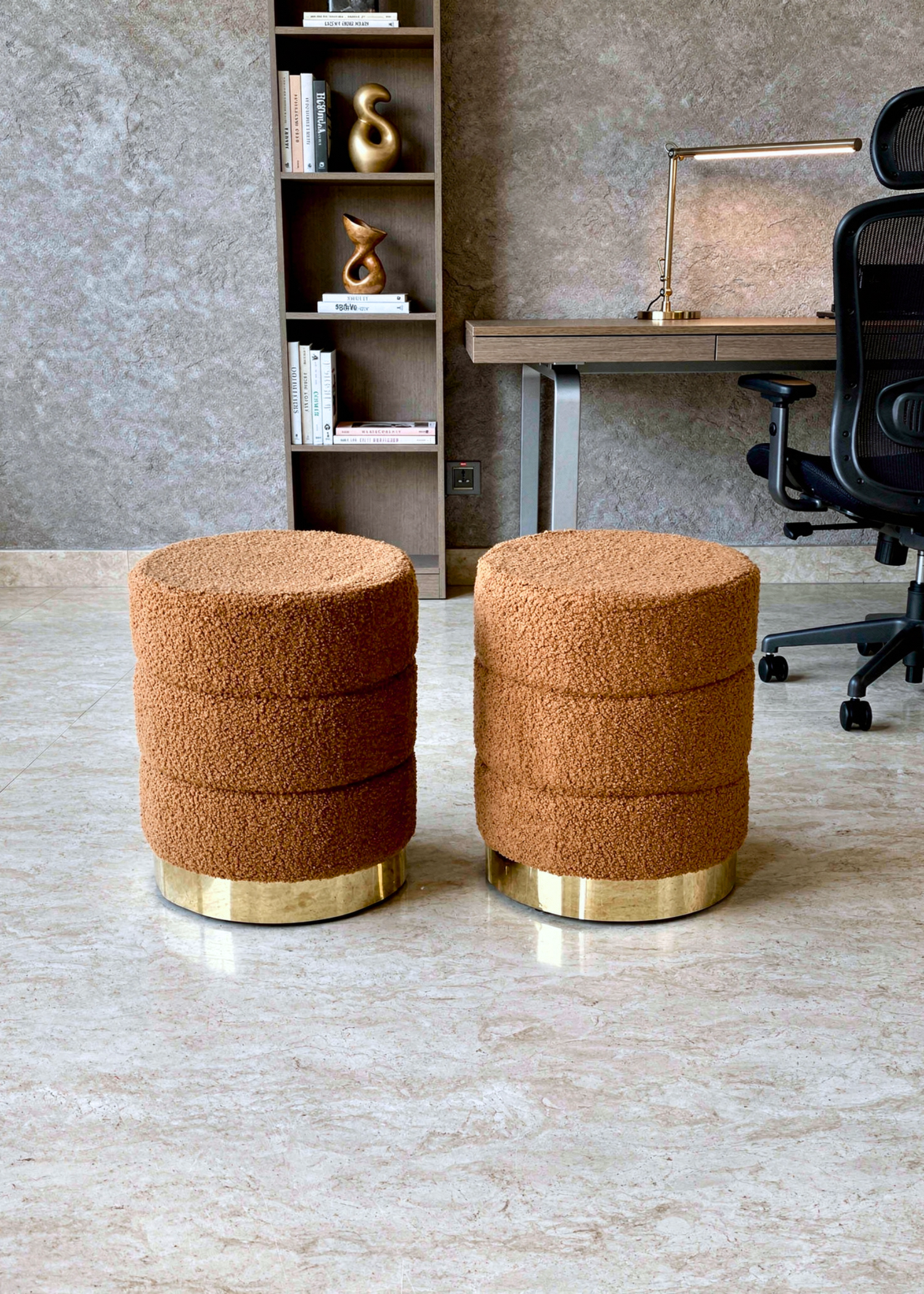 Cloud Boucle Storage Pouffe Set - Tan
