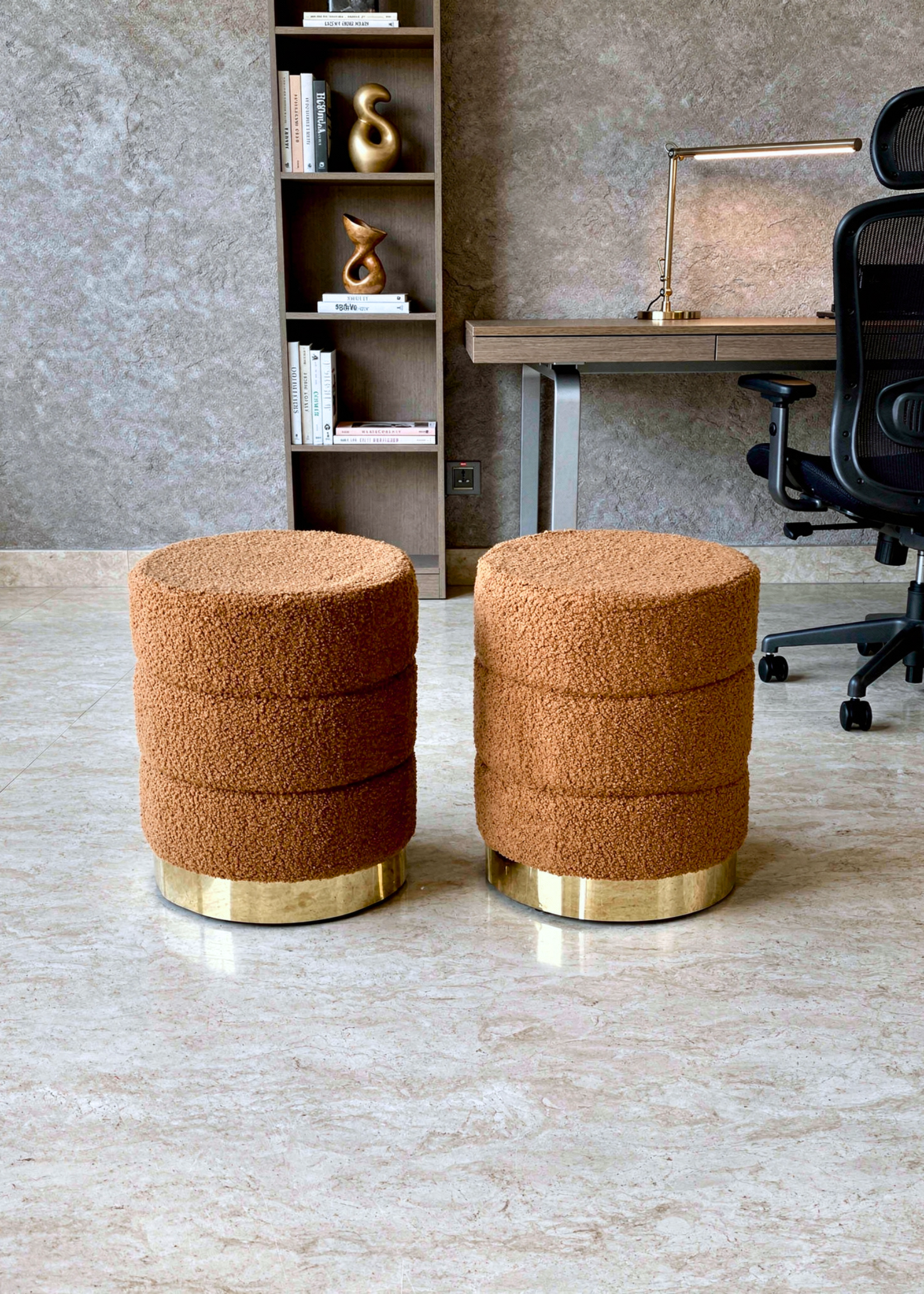 Cloud Boucle Storage Pouffe Set - Tan