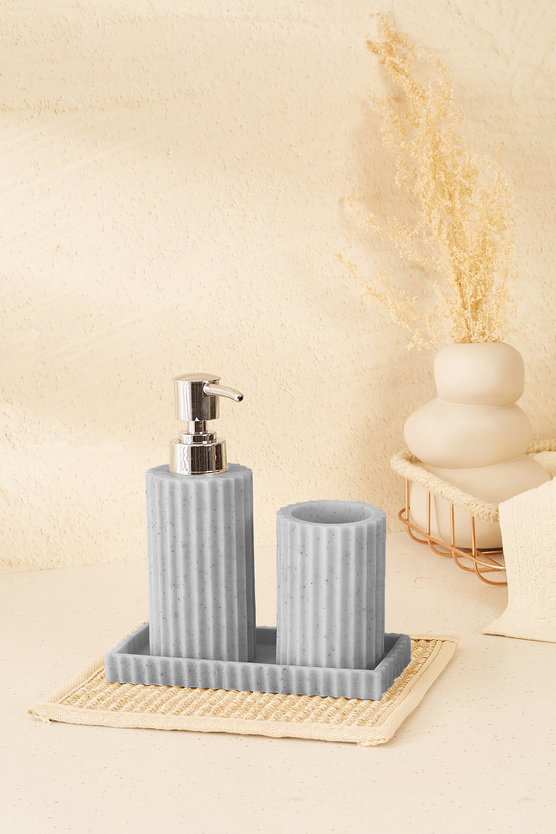 Fluted Composite Grey Marble Bathroom - Set Of 3