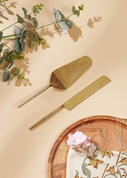 Artisan Hammered Cake Knife And Server - Set Of 2
