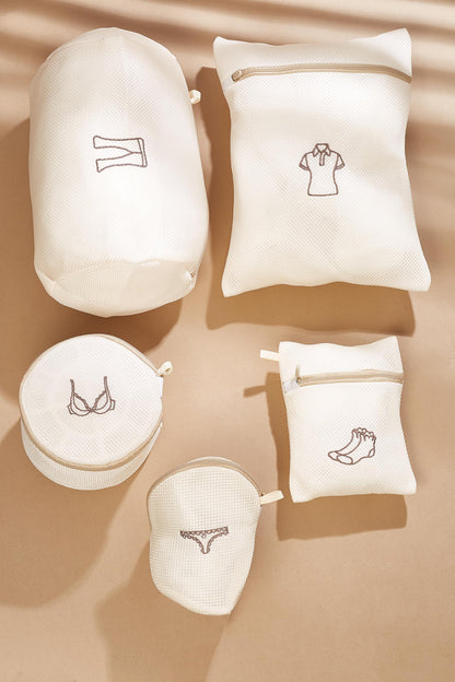 White Mesh Storage Bag - Set Of 5