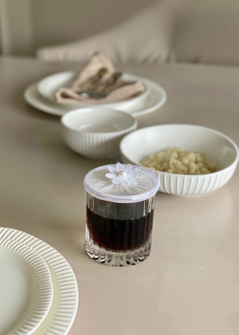 White Mesh Glass Cover - (Set Of 6)