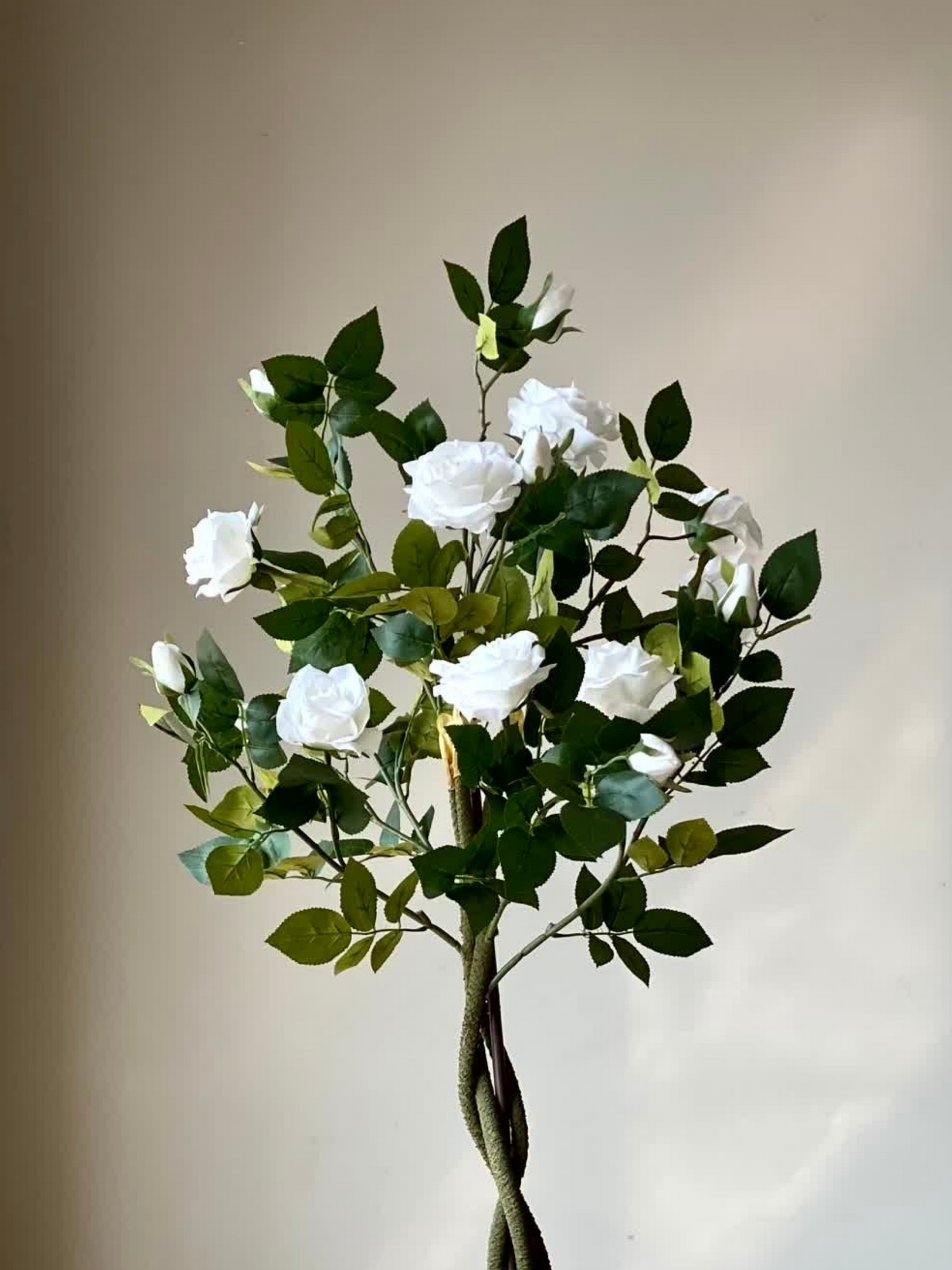 Artificial White Twisted Rose Plant - 4 Feet
