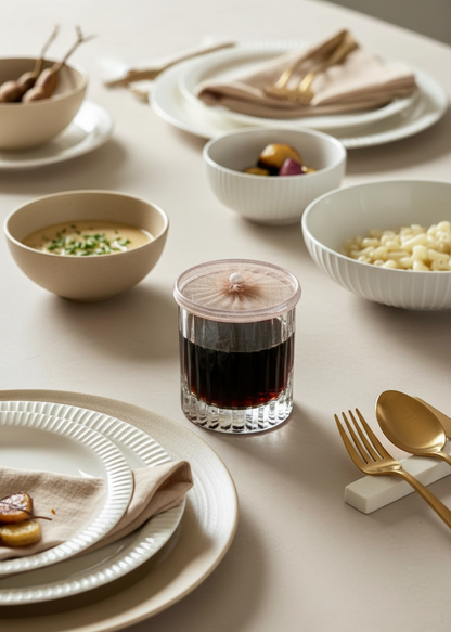 Beige Mesh Glass Cover - (Set Of 6)