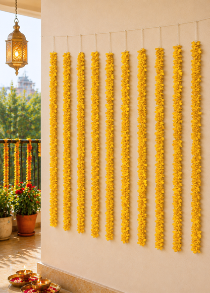 Decorative Artificial Yellow Gajra - Set Of 12 (3 Feet)