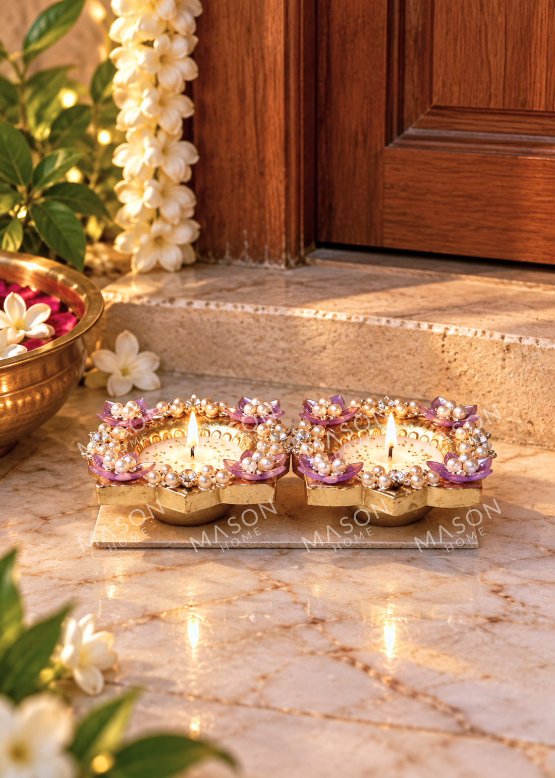 Handmade Rustic Blossom Diya Purple - Set of 2