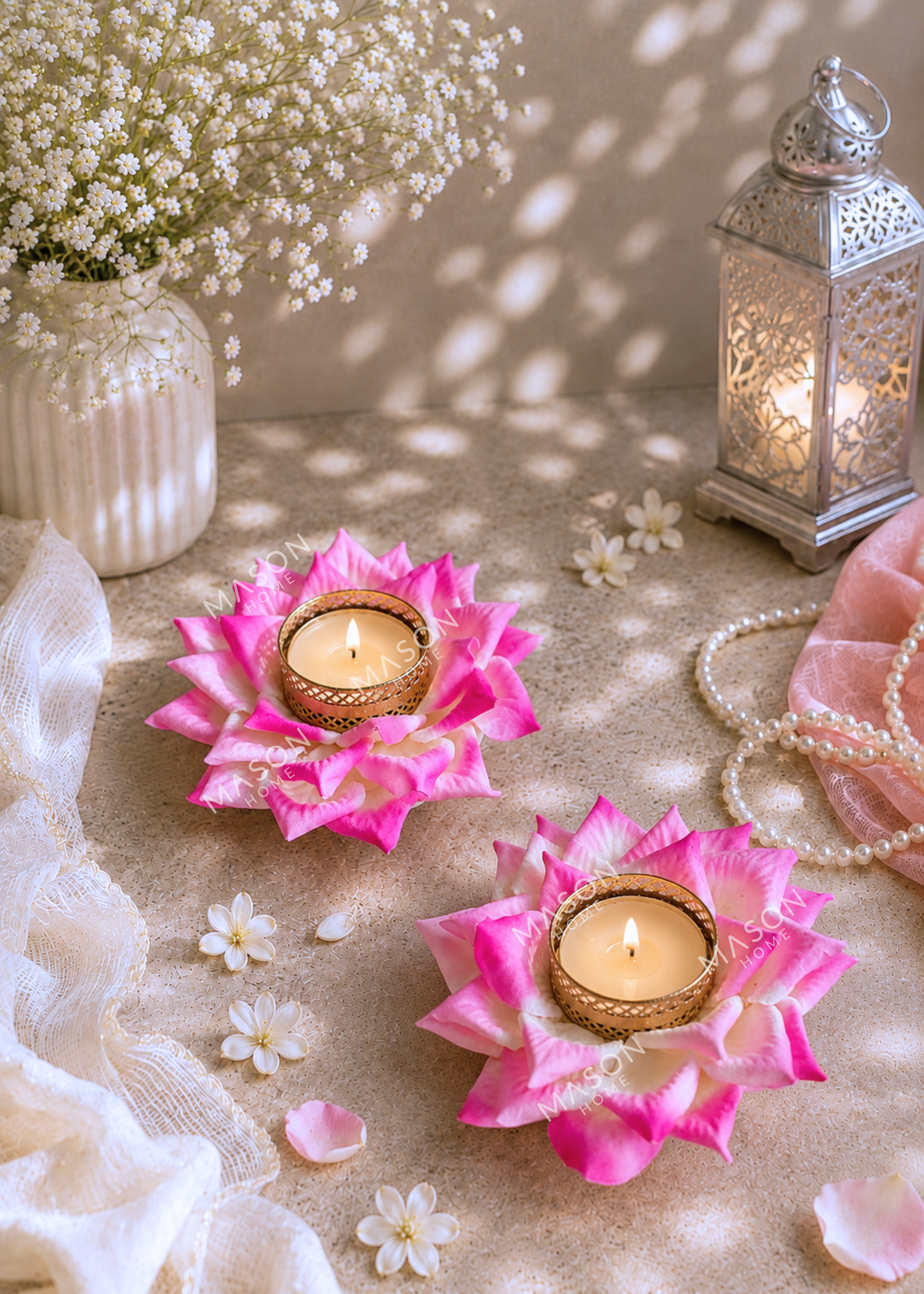 Festive Lotus Bloom Diya - Pink (Set of 2)