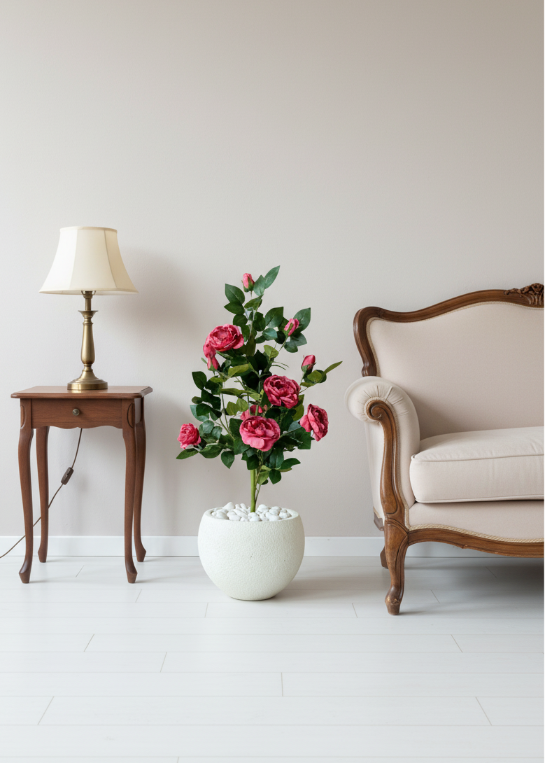 Artificial Red Aurea Rose Plant - 3 Feet