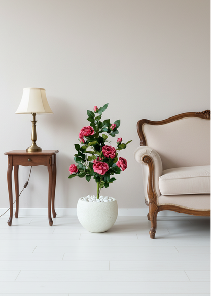 Artificial Red Aurea Rose Plant - 3 Feet