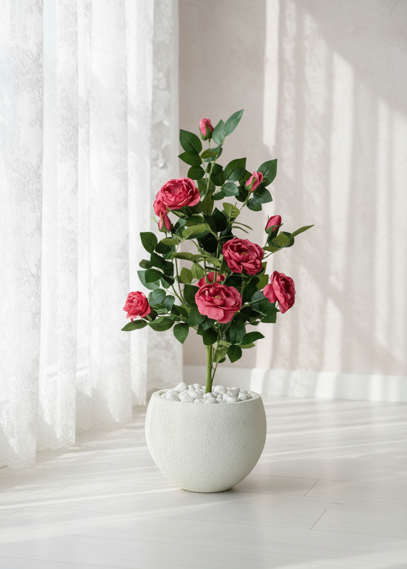 Artificial Red Aurea Rose Plant - 3 Feet