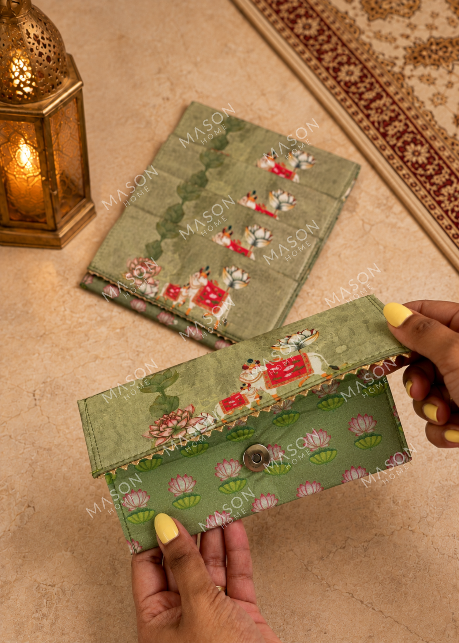 Festive Vrindavan Shagun Envelopes - Green (Set of 5)