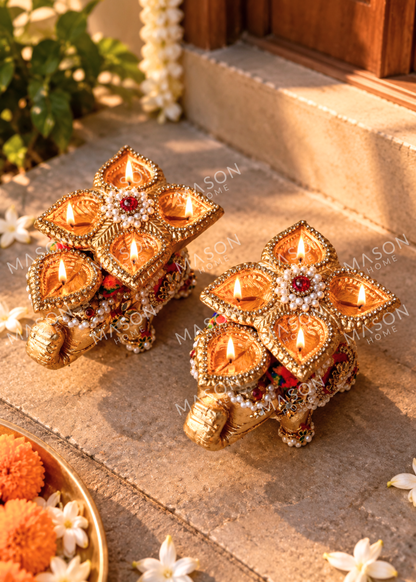 Handmade Clay Rustic Rajwada Elephant Diya