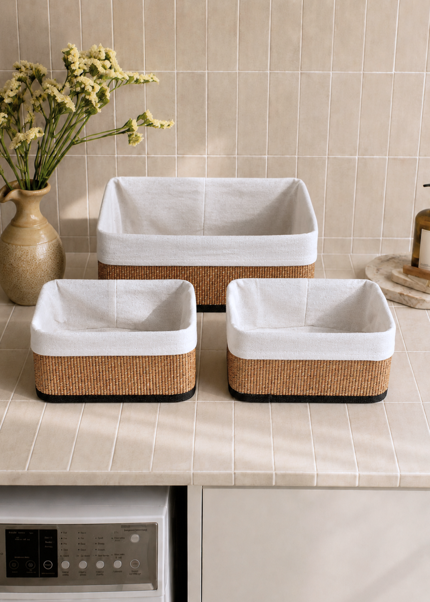 Kairo Baskets - White &amp; Brown (Set of 3)