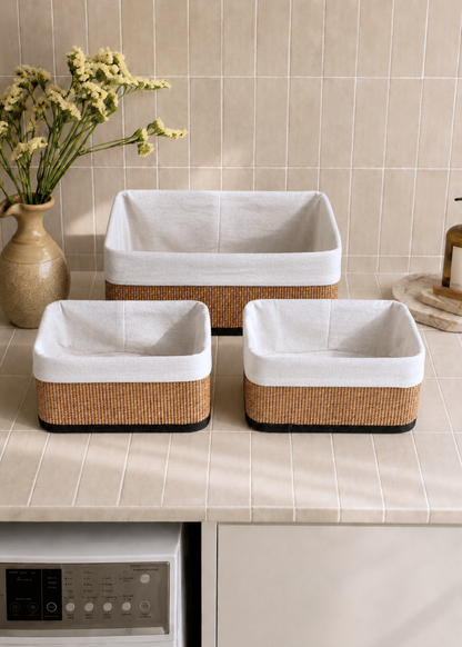 Kairo Baskets - White &amp; Brown (Set of 3)