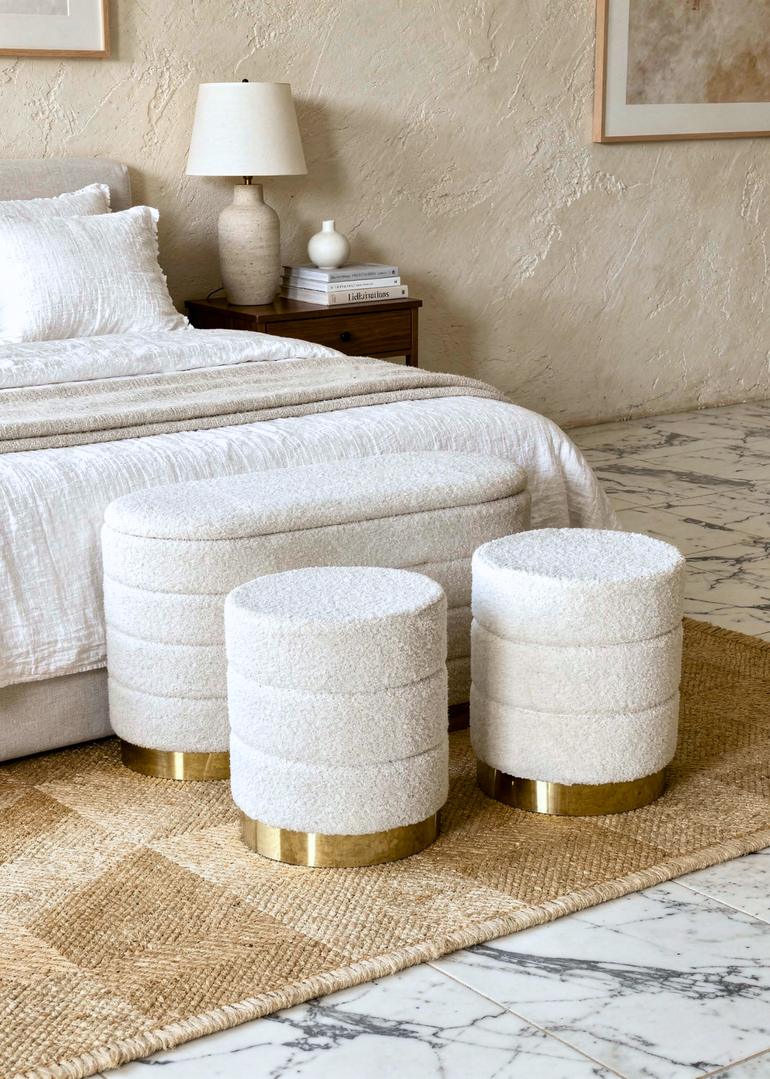 Cloud Boucle Storage Pouffe Set - Ivory