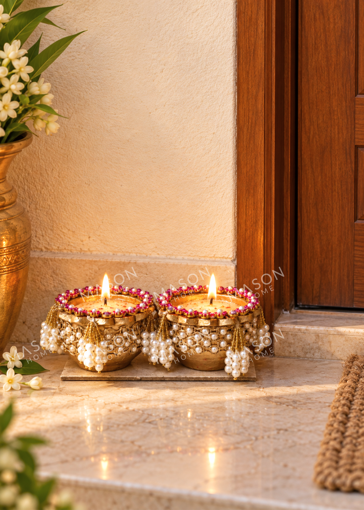 Handmade Clay Rustic Rooh Pearl Diya - Set of 2