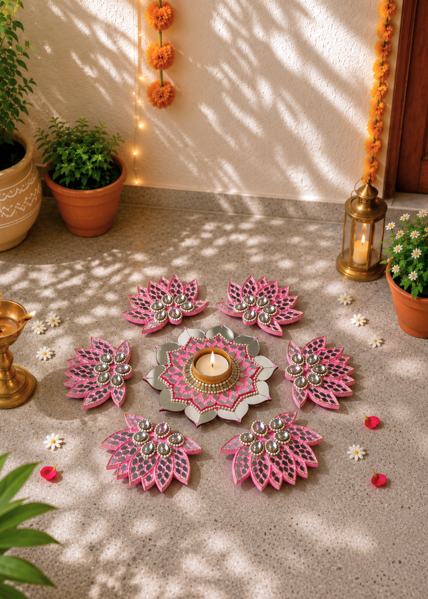 Festive Mirror Lotus Rangoli