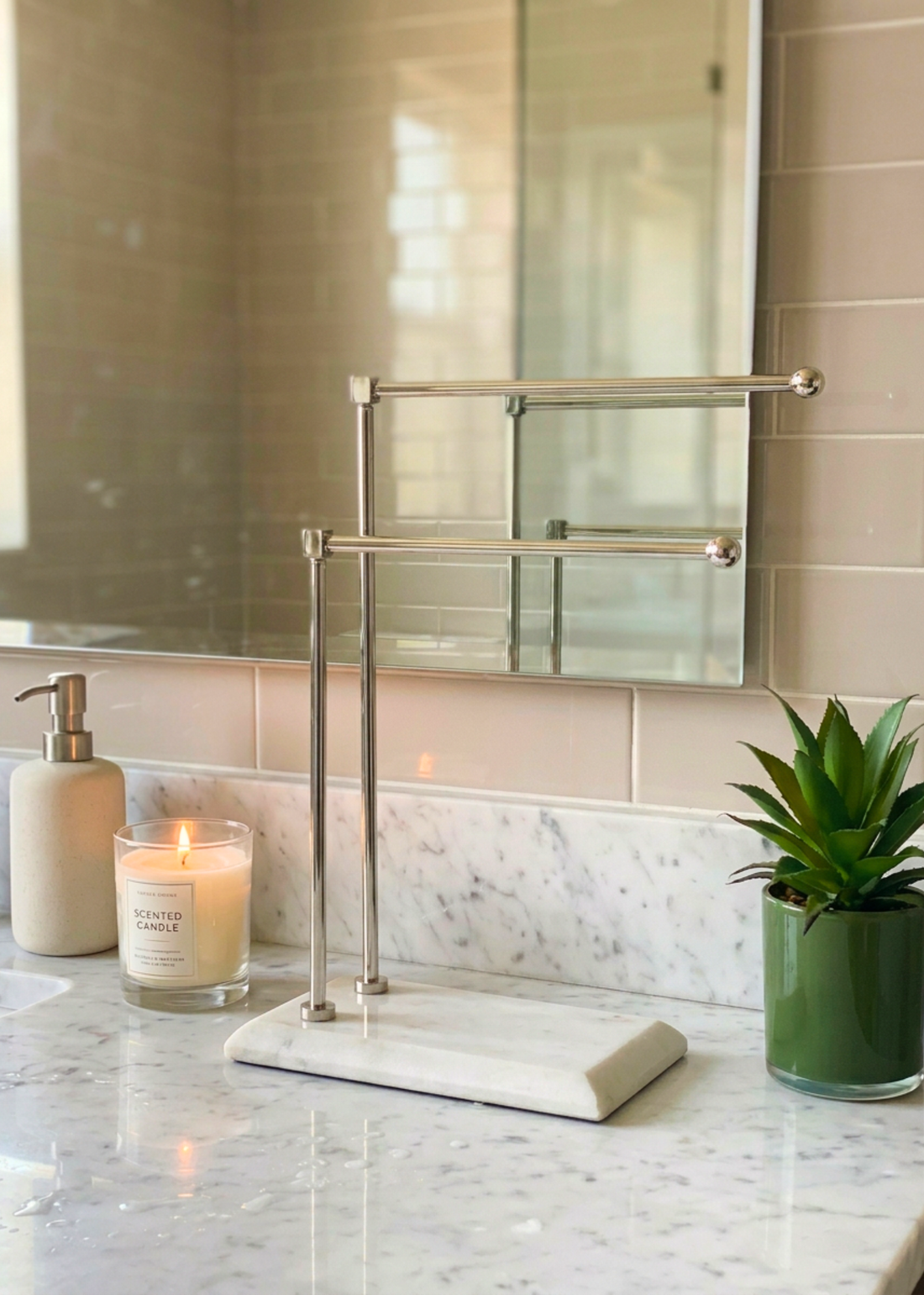 Melrose Hand Towel Stand - White &amp; Silver