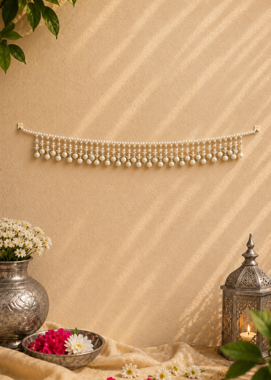 Festive Blossom Toran - White &amp; Gold