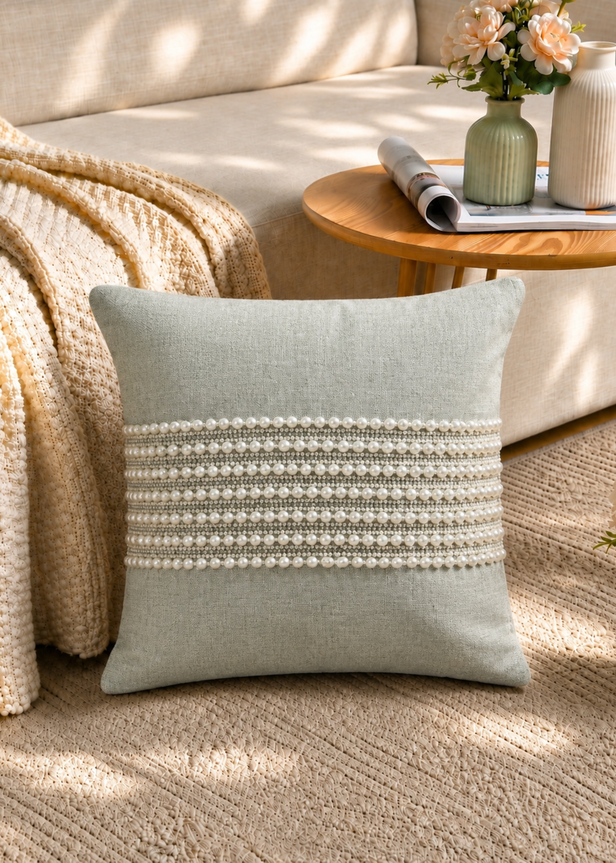 Sage Pearl Cushion Cover
