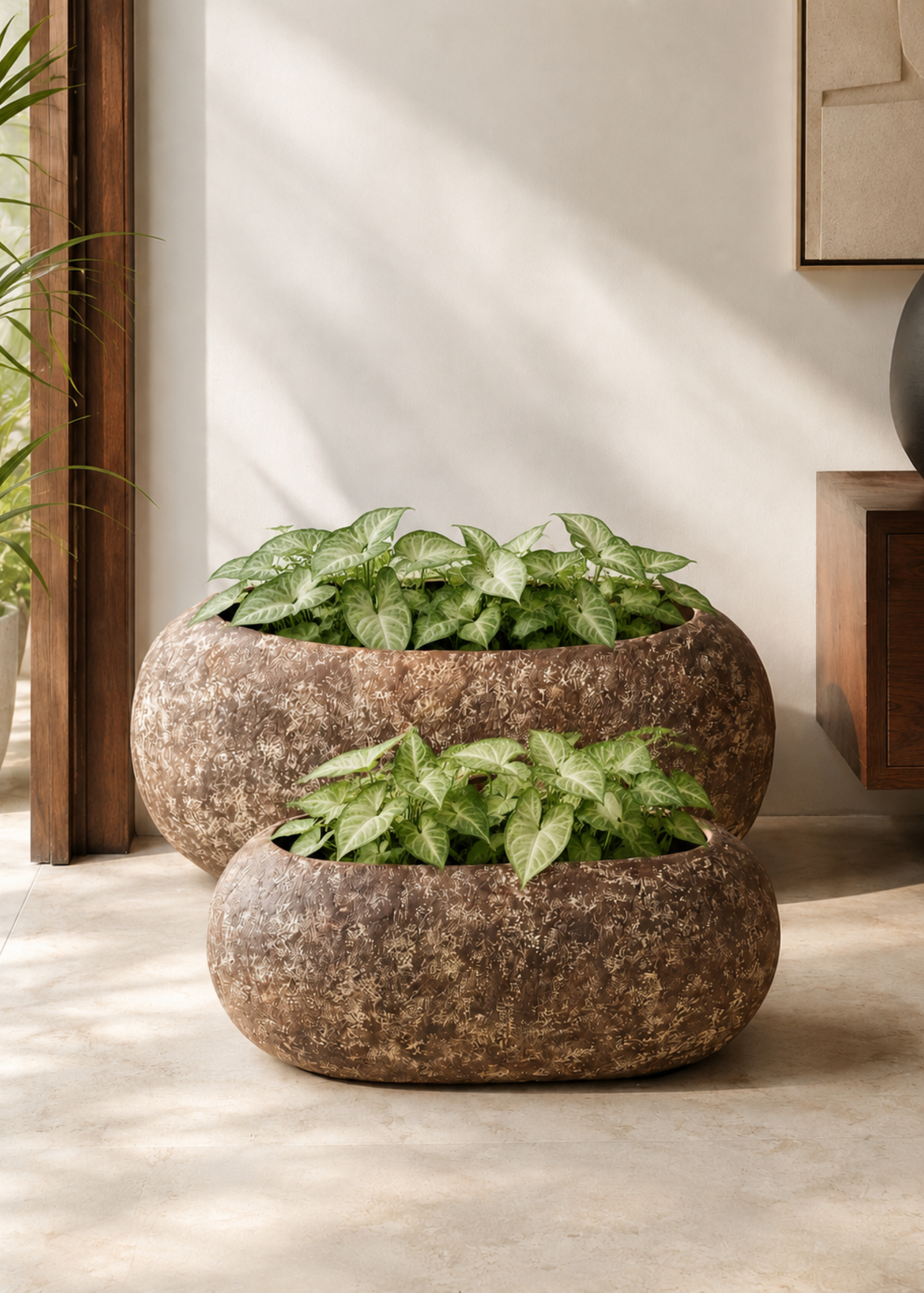 Fossil Basin Planters - Aged Brown
