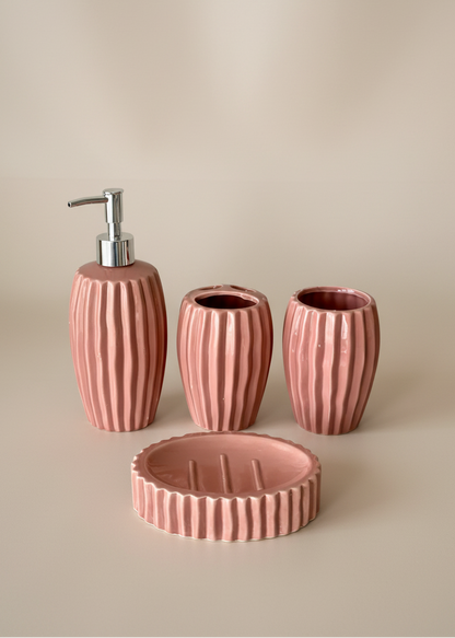 Ribbed Ceramic Bathroom Set - Peach