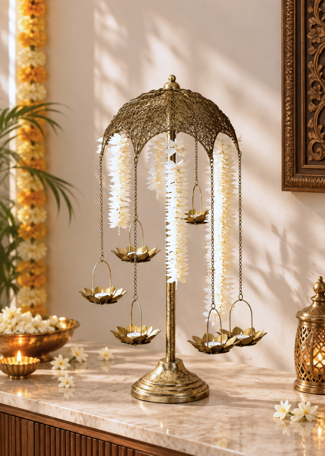 Antique Lotus Diya Stand - Big