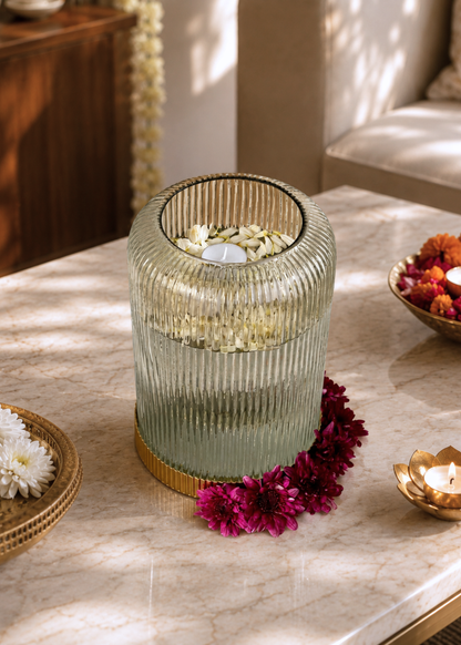 Fluted Glass Gold Vase - Dome