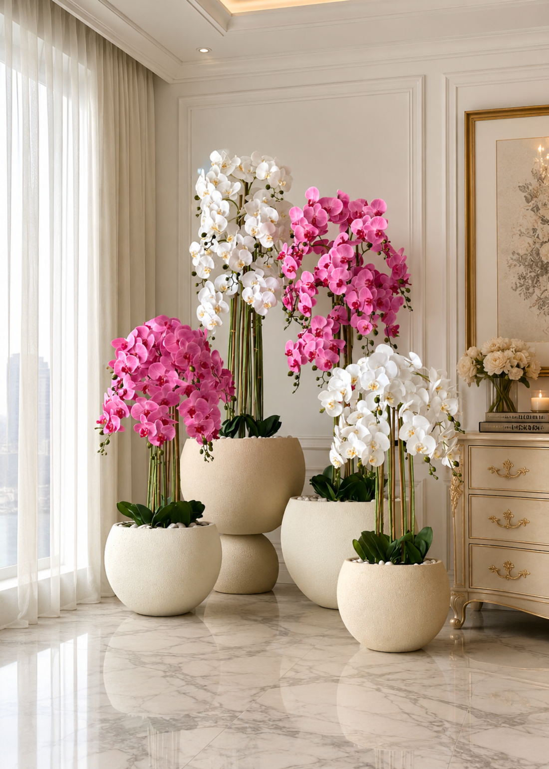 Artificial White Orchid Bloom Plant - 3 Feet