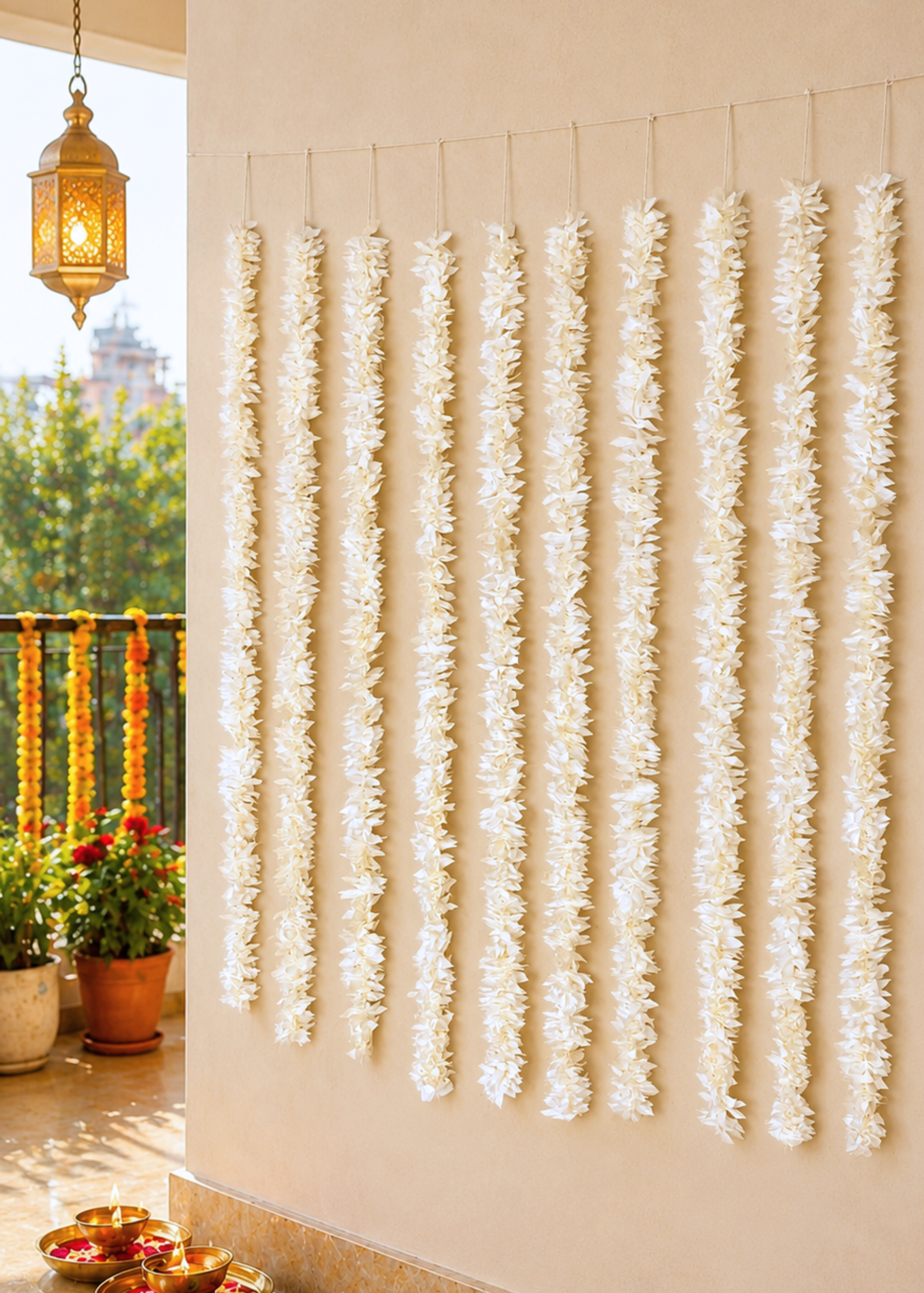 Decorative Artificial White Gajra - Set Of 12 (3 Feet)