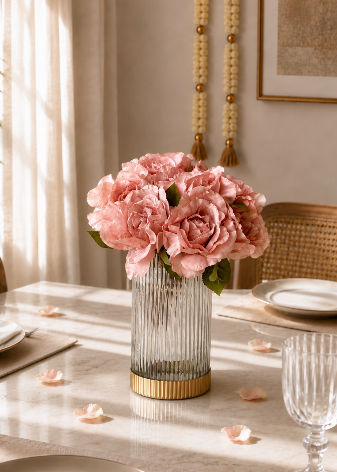 Fluted Glass Gold Vase - Tall