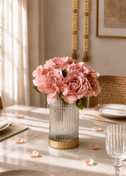 Fluted Glass Gold Vase - Tall